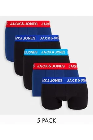 JACK & JONES 5 pack trunks with contrast waistband in black and blue
