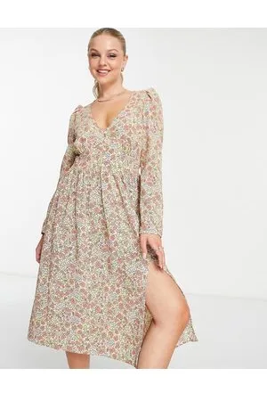 Monki Long sleeve midi tea dress in floral