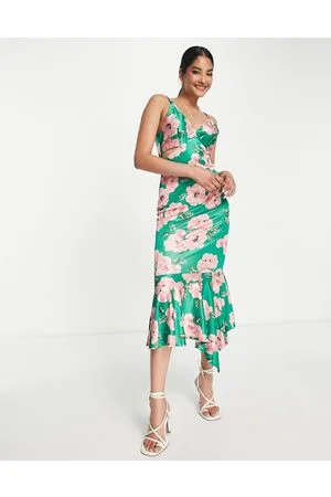 River Island Floral satin cami slip midi dress in