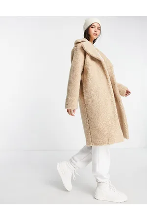JDY Longline teddy coat in beige