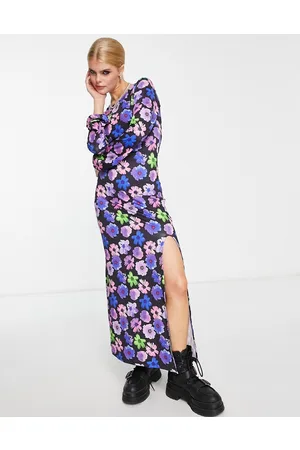 ONLY Exclusive open back side split maxi dress in floral