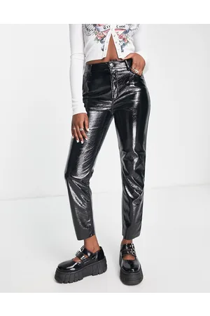 ONLY Vinyl high waisted straight leg trousers in