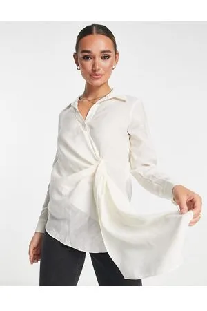 River Island Textured shirt with twist front detail in cream
