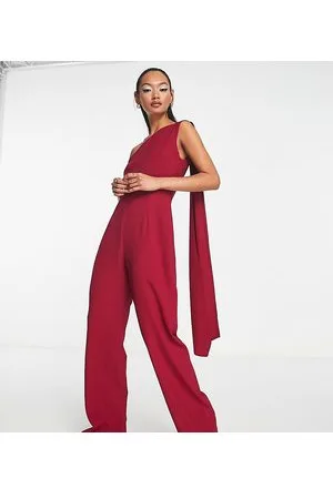 Vesper One drape shoulder jumpsuit in raspberry