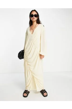 NA-KD Ruched front maxi dress in light sand