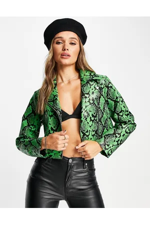 French Connection Cropped biker jacket in bold snake print