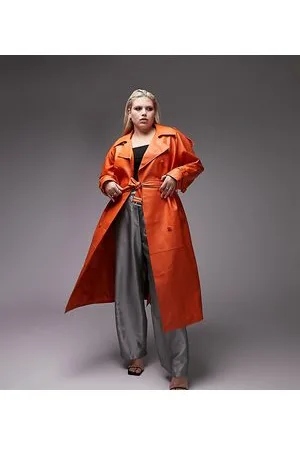 Topshop Curve long-line faux leather trench in