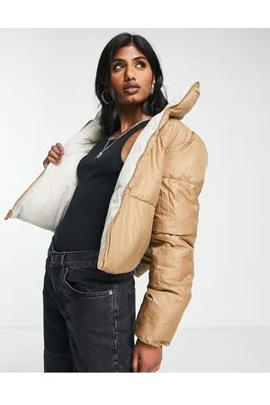 ONLY Reversible padded jacket in cream and camel