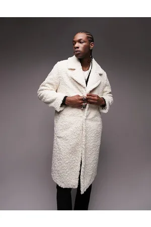 Topman Longline borg overcoat in ecru