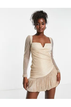Forever New Ruched metallic bubble hem mini dress in soft