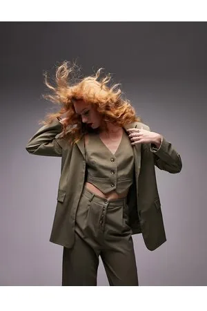 Topshop Co-ord oversized single breasted blazer in sage