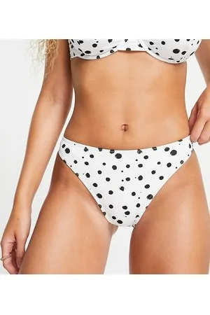 Peek & Beau Exclusive mix and match high leg bikini bottom in white dot polka dot
