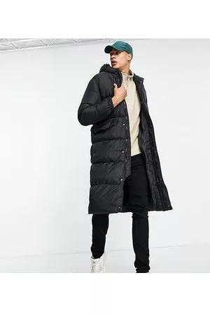 Brave Soul Tall long line puffer coat with hood in
