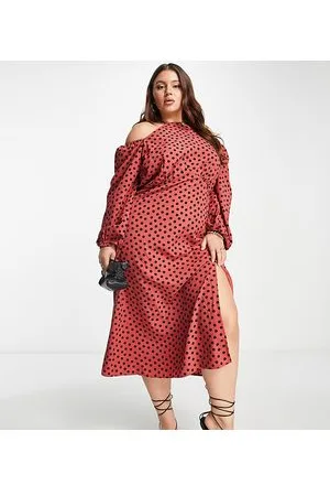 River Island Cut out neck maxi dress in rust polka dot