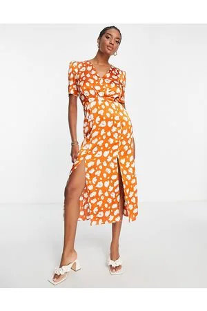 French Connection Short sleeve midi dress in rust smudge print