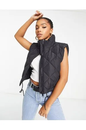 Monki Cropped gilet with drawstring front in diamond quilting