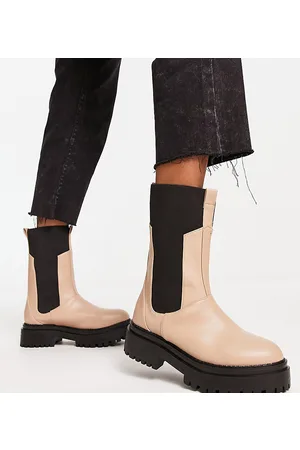 Raid Lizzo flat boots with contrast knit panel in beige