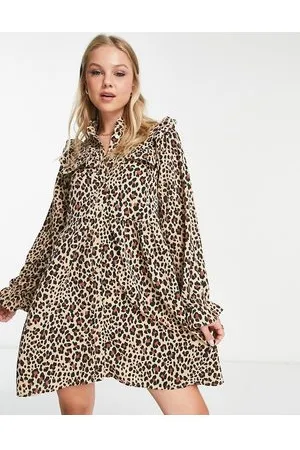Monki Frill detail mini dress in leopard print