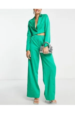 Extro & Vert Super wide leg trousers in emerald satin co-ord