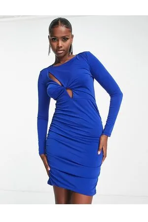 Trendyol Long sleeve bodycon mini dress with cut out in cobalt