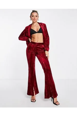 Extro & Vert Flared trousers in ruby velvet co-ord