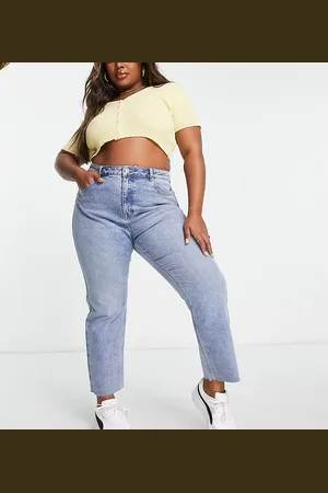 Simply Be Cropped straight leg jeans with raw hem in vintage wash