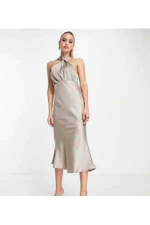 River Island Halter twist neck slip midi dress in cream