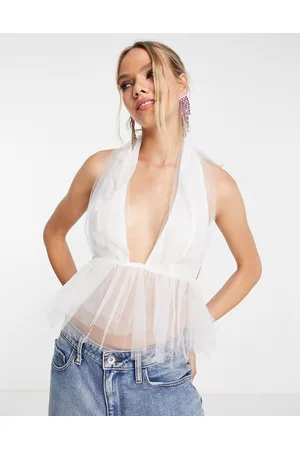 ASOS Plunge front tulle cami with peplum hem in ivory