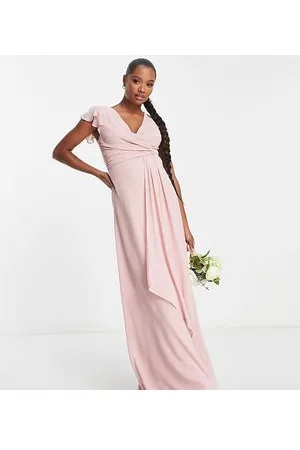TFNC Bridesmaid flutter sleeve ruffle detail maxi dress in blush