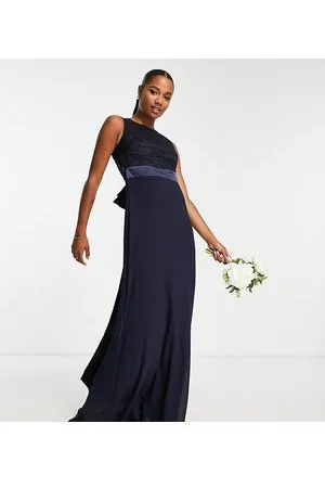 TFNC Bridesmaids chiffon maxi dress with lace scalloped back in