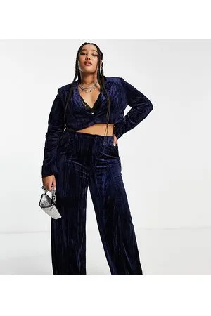 Extro & Vert Plus Boxy cropped blazer in sapphire velvet co-ord