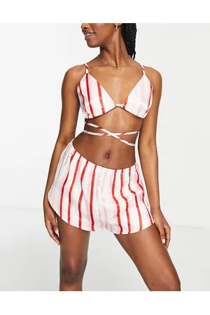 VERO MODA Satin strap detail pyjama set in & white stripe