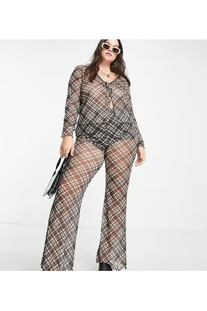 Reclaimed Inspired Plus check mesh flared trousers co-ord in