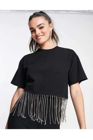 ASOS Cropped tee with fringe diamante hem in