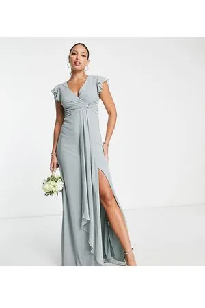 TFNC Bridesmaid flutter sleeve ruffle detail maxi dress in sage