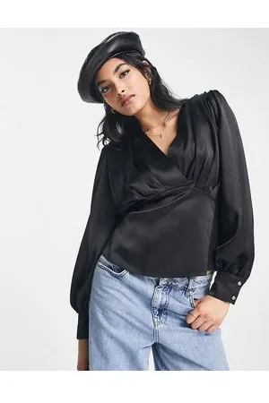 River Island Long sleeve batwing blouse in satin