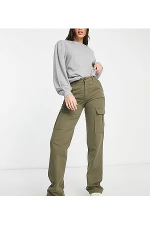 Stradivarius Tall straight leg cargo trouser in khaki