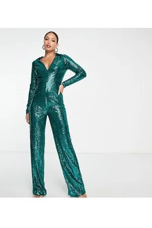 In The Style Exclusive sequin plunge front wide leg jumpsuit in