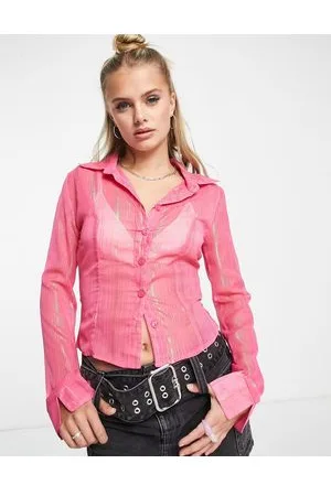 Daisy Street Fitted 90s shirt in pink sheer stripe