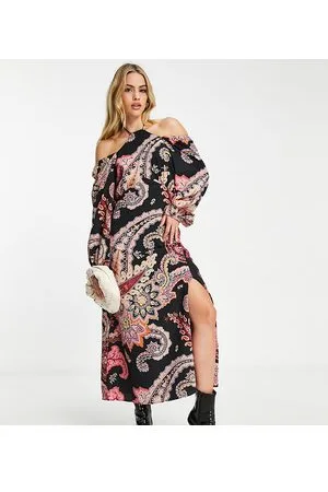 River Island Cut out neck maxi dress in paisley print