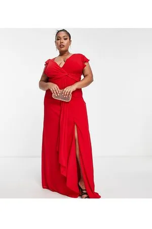 TFNC Bridesmaid flutter sleeve ruffle detail maxi dress in