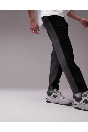 Topman Tapered spliced cord trousers in and charcoal