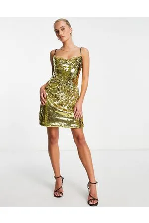 Extro & Vert Cowl front mini dress with open back in sequin