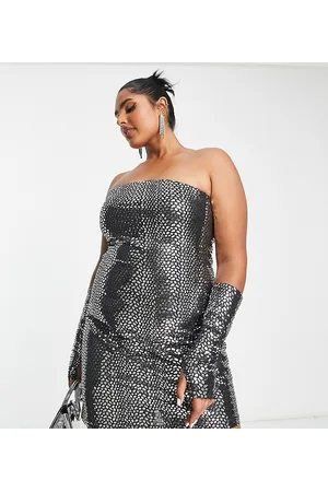 Something New X Emilia Silberg exclusive metallic tube mini dress with matching gloves in