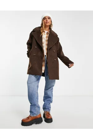 Monki Brushed fur double breasted coat in
