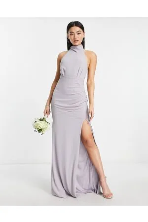 TFNC Bridesmaid chiffon high neck maxi dress with tie back in