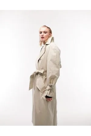 Topshop Washed longline trench coat in