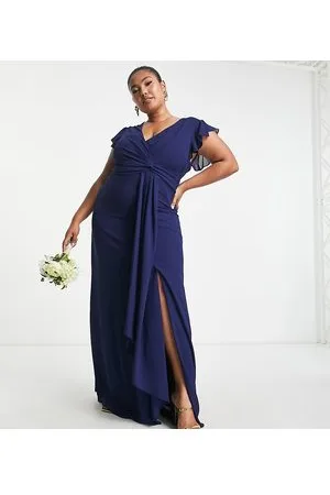 TFNC Bridesmaid flutter sleeve ruffle detail maxi dress in