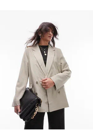 Topshop Tailored oversized double breasted blazer in stone