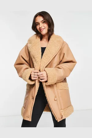 Glamorous Oversized retro extreme collar aviator coat in camel